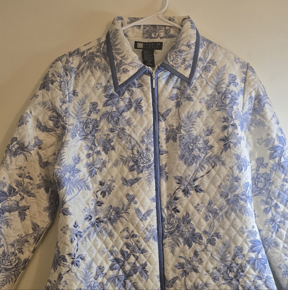 Floral Quilted Jacket - Blue and White